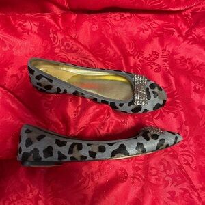 Leopard Print Flats with Rhinestone Bow